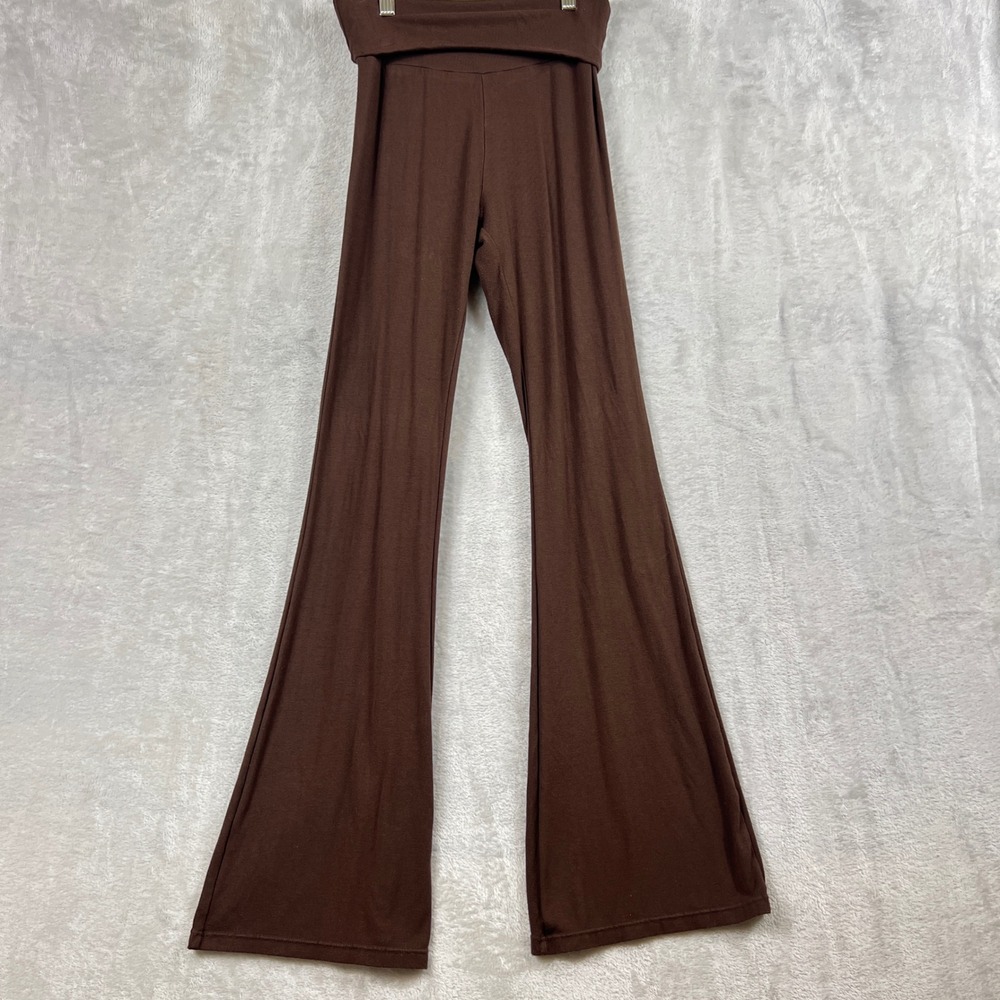Brown Foldover Waist Flare Leg Yoga Pants Size M Stretch Lounge grunge boho